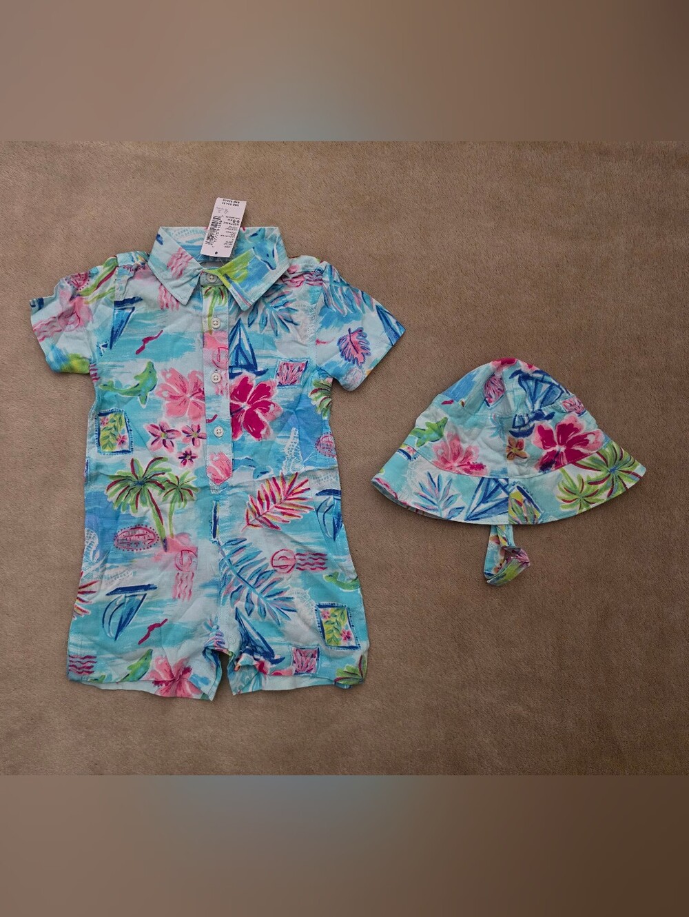 The Children's Place Baby Boy Tropical Romper 2pcs Set Outfit Size 6-9 Months